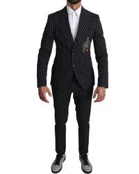 Dolce & Gabbana White Stripes Guitar Patch 2 Piece Suit - Black