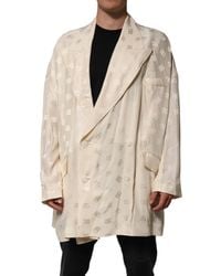 Dolce & Gabbana - Beige Polyester Logo Monogram Coat Jacket - Lyst