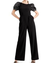 Calvin Klein Jumpsuit Size 14 Sequined Puff-sleeves - Black