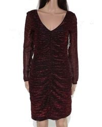 Guess Dress Size 2 Sheath Metallic Ruched Long Sleeve - Red