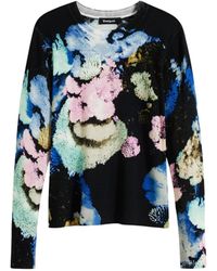 Desigual - Floral Pattern Long Sleeve Knitwear With Round Neck - Lyst
