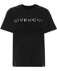 Givenchy 4g Logo T-shirt With Lace S Cotton - Black
