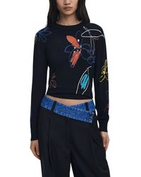 Desigual - Floral Pattern Long Sleeve Knitwear With Round Neck - Lyst