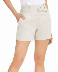 INC Shorts Size Xl Belted Mid-rise Elastic-waist Linen - Natural