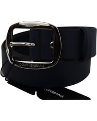Dolce & Gabbana Blue Leather Silver Buckle Cintura Belt