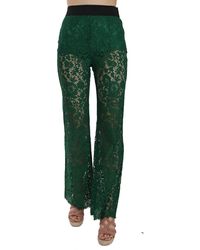 Dolce & Gabbana Floral Lace Palazzo Trouser Pants - Green