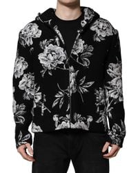 Dolce & Gabbana - Black Wool Floral Printed Men Hooded Jacket - Lyst
