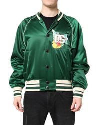 Dolce & Gabbana - Green Floral Dg Logo Full Zip Bomber Jacket - Lyst