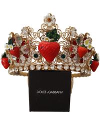 Dolce & Gabbana Tone Brass Crystals Strawberry Tiara Diadem - Metallic