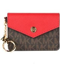 Michael Kors Kala Small Signature Leather Flap Key Ring Card Case - Red