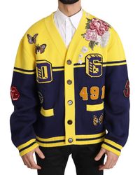 Dolce & Gabbana Varsity Button Wool Sweater Yellow Jkt2358 - Multicolor
