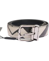 Dolce & Gabbana White Striped Leather Belt - Black