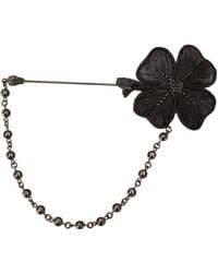 Dolce & Gabbana Gray Clover Beaded Logo Pin Silver Chain Lapel Brooch - Metallic