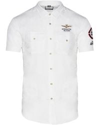 Aeronautica Militare White Cotton Air Force Logo Short-sleeve Shirt