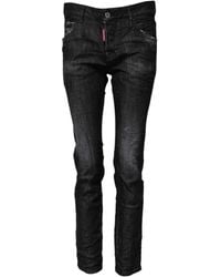 DSquared² - Black Washed Cotton Mid Waist Skinny Jeans - Lyst