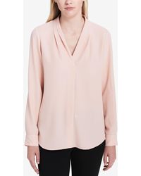 Calvin Klein Blouse Size Xs Roll Sleeve Split Neck Ls - Pink