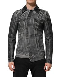 Dolce & Gabbana - Gray Washed Cotton Stretch Denim Jacket - Lyst