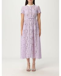 Self-Portrait - Elegant Midi Dress With Lace Detailing And Button Closure Featuring A Pointed Collar - Lyst