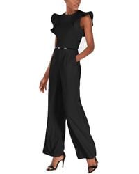 Calvin Klein Jumpsuit Black Size 2 Belted Ruffled-sleeve - Multicolor