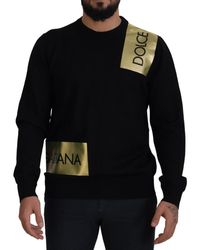 Dolce & Gabbana - Dolce Gabbana Black Wool Gold Logo Crewneck Pullover Sweater - Lyst