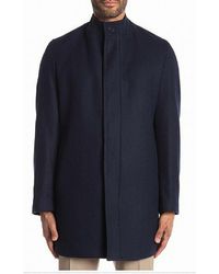 Calvin Klein Overcoat Size 40r Slim Fit Zip Button Front - Blue