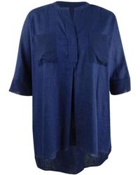 Anne Klein Blouse Midnight Size Xl Pocket Front Tunic - Blue