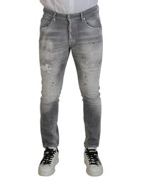 DSquared² - Gray Washed Cotton Slim Fit Casual Men Denim Jeans - Lyst