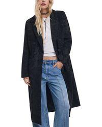 Desigual - Floral Pattern Lapel Collar Long Coat With Button Fastening - Lyst