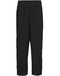 Masai Trousers Size Xl Smoked-back Pull-on Cropped Stretch - Black