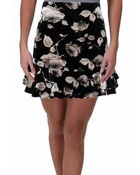 Aqua Skirt Size Small S A-line Velvet Floral Ruffle Hem - Black