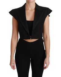 Dolce & Gabbana Sleeveless Cropped Blazer Wool Jacket - Black
