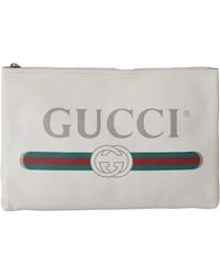 Gucci Pebbled Leather Big Pouch Clutch Bag One Size - White