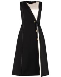 Tory Burch Wrap-effect Layered Crepe And Hammered-satin Midi Dress - Black