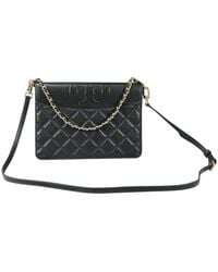 Tory Burch Savannah Large Quilted Smooth Leather Clutch Handbag One - Black