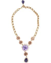 Dolce & Gabbana - Brass Crystal Pearl Floral Pendant Jewelry Necklace - Lyst