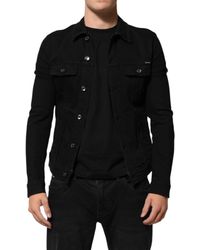 Dolce & Gabbana - Black Cotton Denim Stretch Button Up Jacket - Lyst