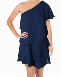 Aqua Dress Size Xs Cascade Ruffle One-shoulder Sheath - Blue
