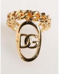 Dolce & Gabbana - Tone Brass Oval Dg Logo Chain Adjustable Ring - Lyst