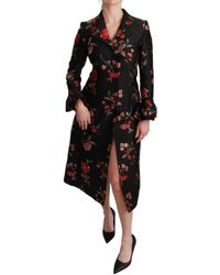 Dolce & Gabbana Floral Embroidered Coat Jacket - Black
