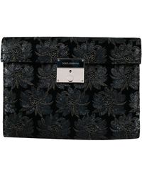 Dolce & Gabbana Black Ricamo Sequined Leather Document Briefcase Bag