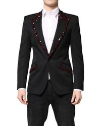 Dolce & Gabbana - Black Sicilia Crystalembellished Coat Blazer - Lyst