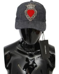 Dolce & Gabbana Red Crystal Heart Baseball Cap Cotton Hat - Grey