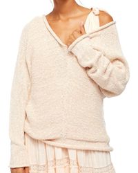 Free People Sweater Size Xs Crochet V-neck Pullover - Natural