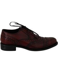 Dolce & Gabbana Leather Wingtip Oxford Shoes Bordeaux Mv2360 - Red