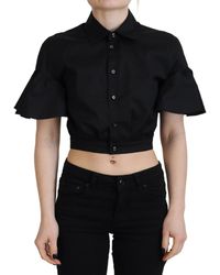 DSquared² - Collared Button Down Short Sleeve Cropped Top - Lyst