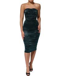 Dolce & Gabbana - Green Silk Satin Fitted Strapless Dress - Lyst
