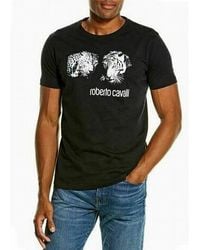 Roberto Cavalli T-shirt Size Xl Leopard Print Graphic Tee - Black