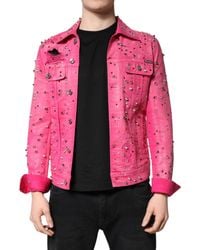 Dolce & Gabbana - Pink Crystal Embellished Cotton Denim Jacket - Lyst