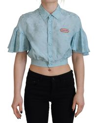 DSquared² - Collared Button Down Short Sleeve Cropped Top - Lyst