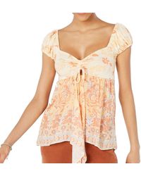 Free People Blouse Orange Size Xs Knit Sweetheart Neck Floral - Multicolor